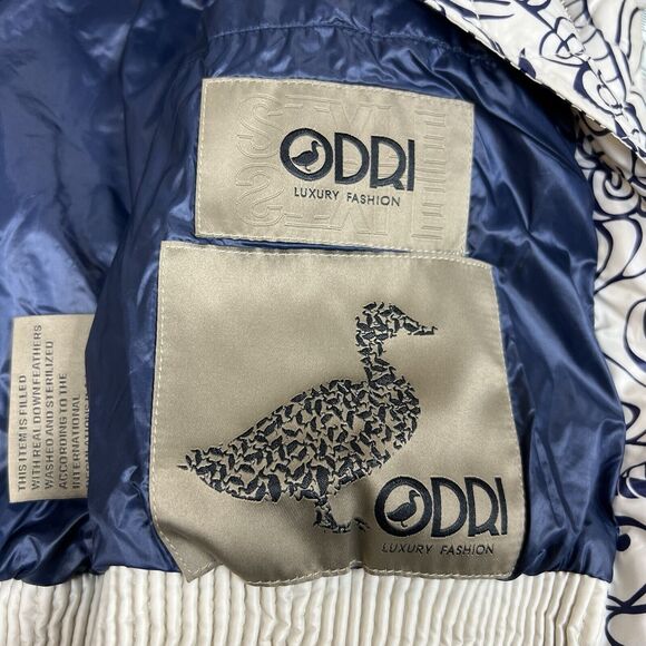 Odri White Blue Abstract Quilted Full Zip Feather Down Jacket Women's Si… - Picture 11 of 13